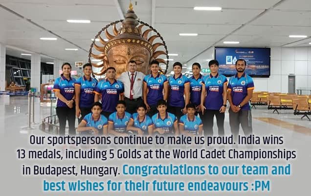 PM congratulates Indian team on winning medals at World Cadet Championships in Budapest