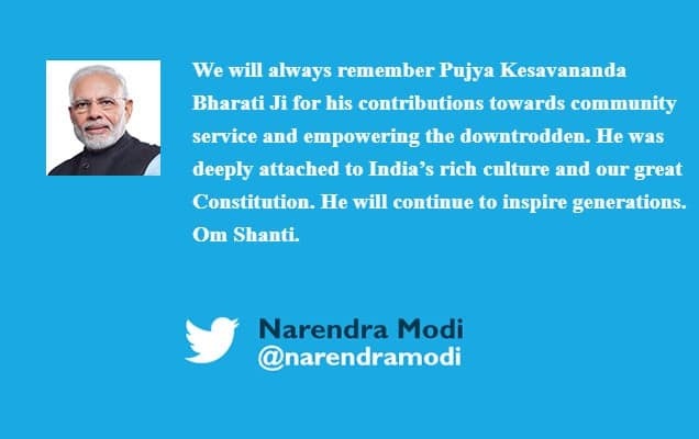 PM expresses grief over the passing away of Kesavananda Bharati; remembers his contributions towards community service