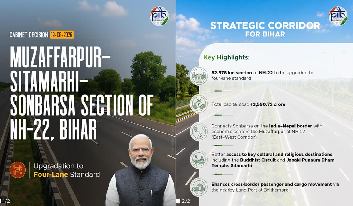 Cabinet approves a road upgradation project in Bihar at a total capital cost of Rs.3590.73 crore