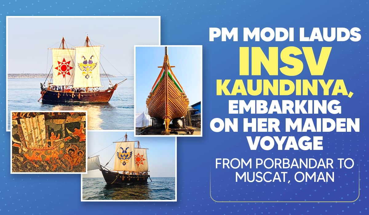 Prime Minister Narendra Modi lauds INSV Kaundinya, embarking on her maiden voyage from Porbandar to Muscat, Oman