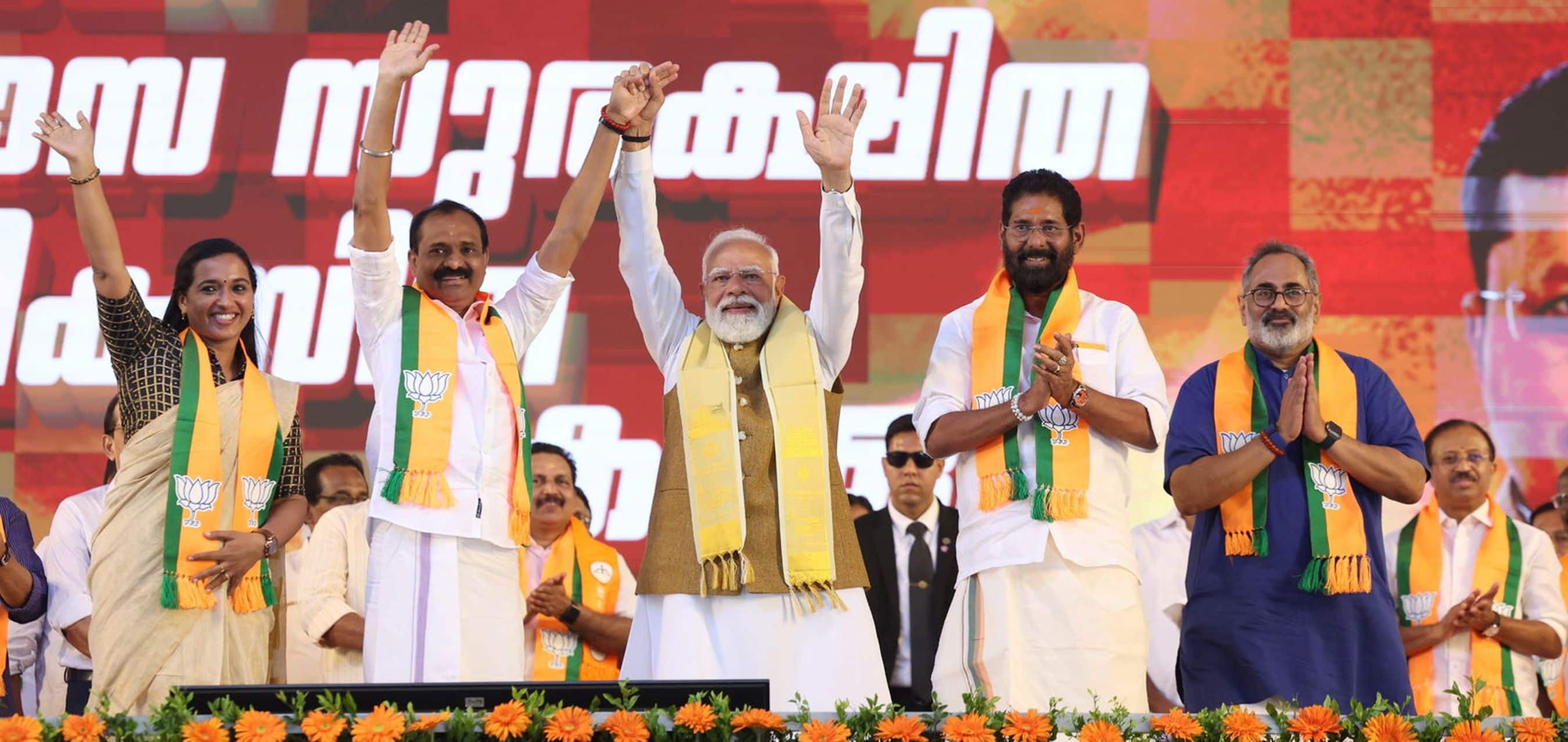 Huge crowd turns up as PM Modi addresses rally in Thiruvananthapuram, Kerala