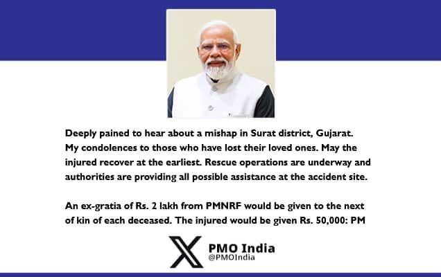 Prime Minister condoles loss of lives in a mishap in Surat, Gujarat