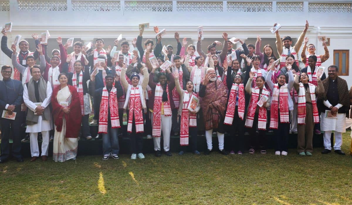 PM Modi interacts with students during Pariksha Pe Charcha 2026