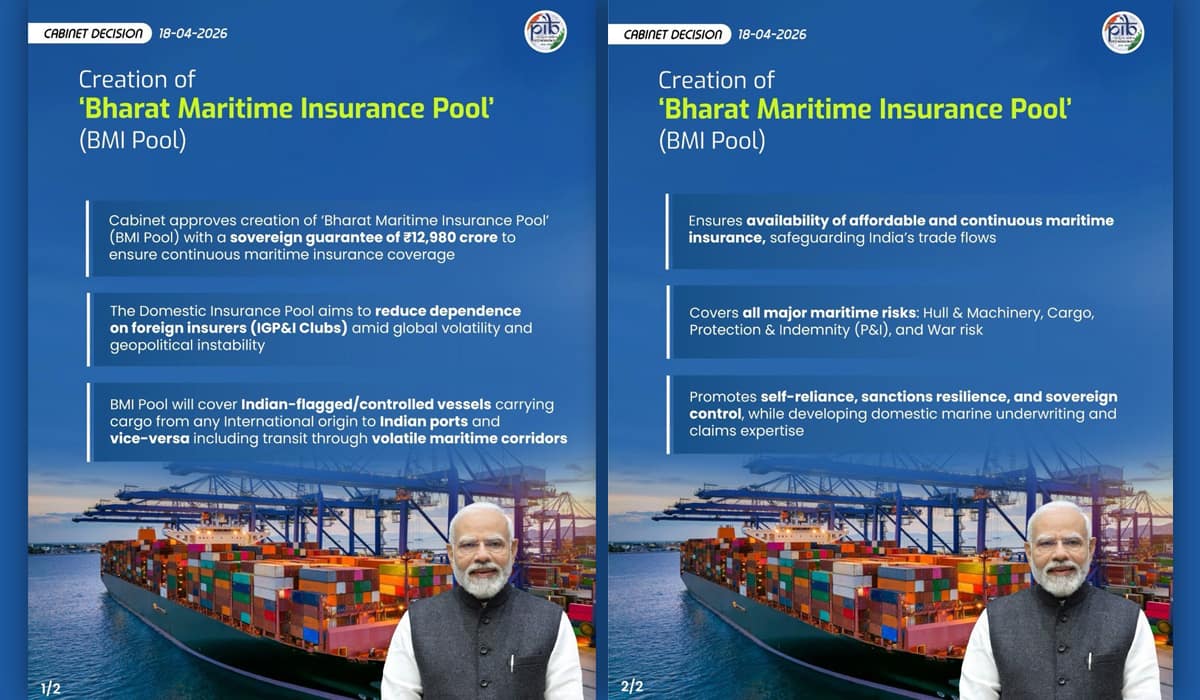 Cabinet approves creation of ‘Bharat Maritime Insurance Pool’ with a sovereign guarantee of Rs 12,980 crore