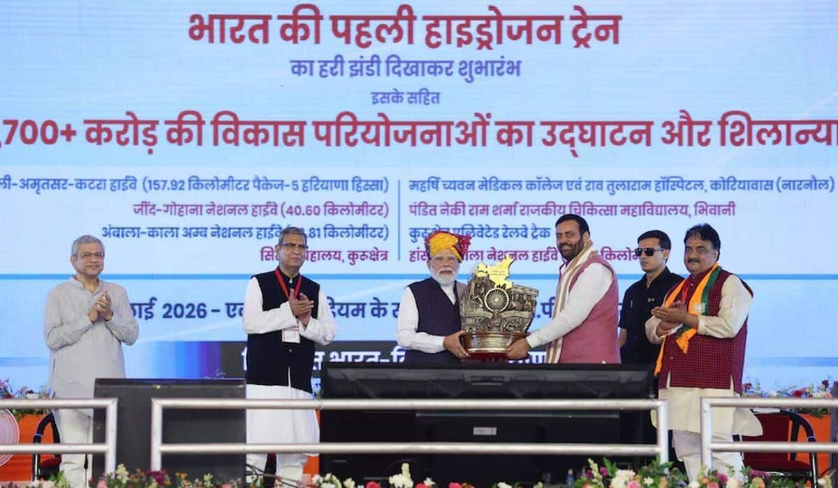 PM Modi lays foundation stone and dedicates to the nation various development projects worth around ₹14,700 crore in Jind, Haryana