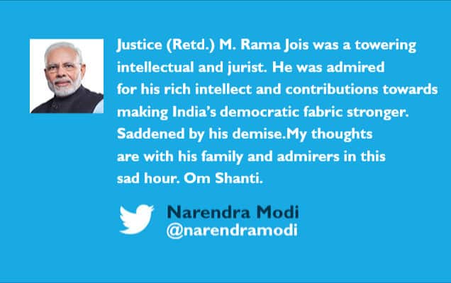 PM condoles demise of Justice (Retd.) M. Rama Jois
