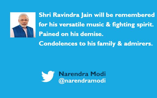 PM condoles the passing away of noted music composer, Shri Ravindra Jain