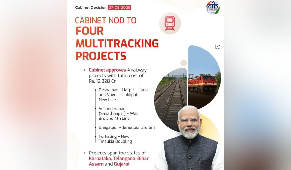 Cabinet approves 3 multi-tracking projects for Karnataka, Telangana, Bihar & Assam and a rail project for Gujarat Cabinet approves 3 multi-tracking projects for Karnataka, Telangana, Bihar & Assam and a rail project for Gujarat