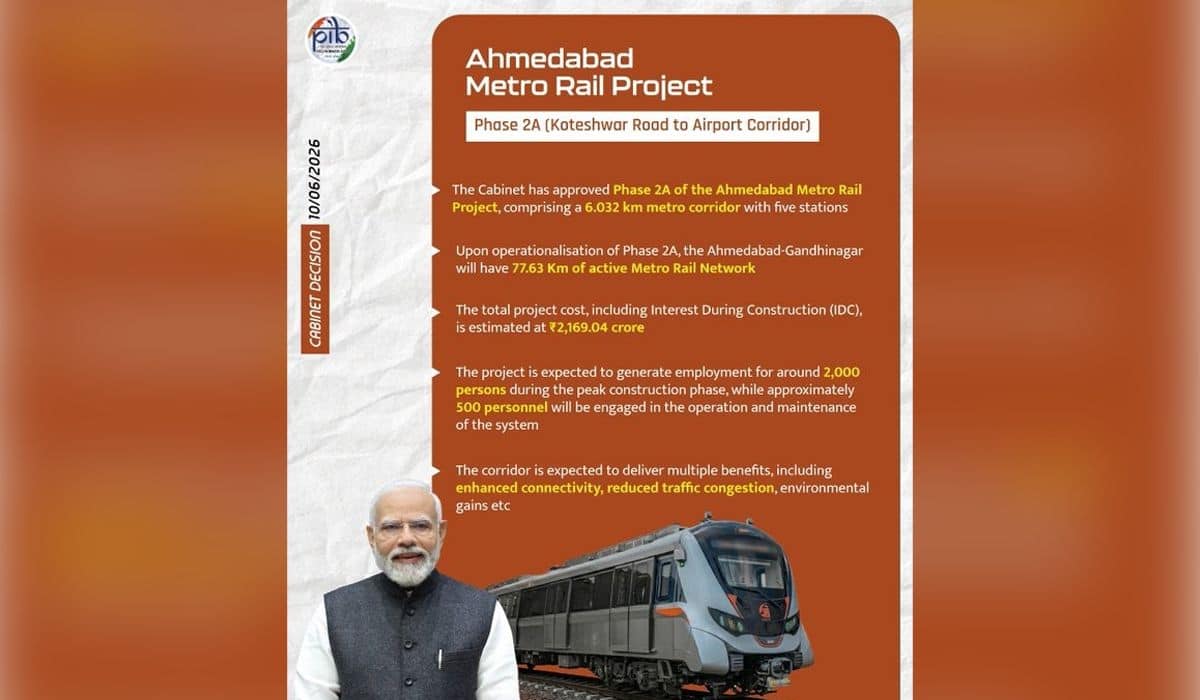 Cabinet approves Ahmedabad Metro Rail project Phase 2A (Koteshwar Road to Airport corridor)