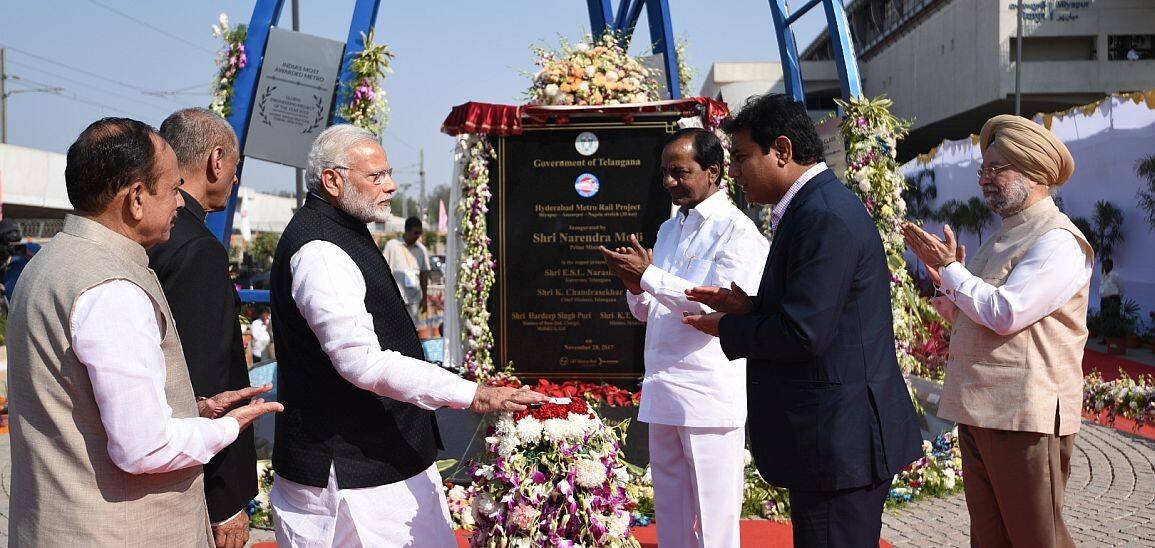 PM Modi inaugurates Hyderabad metro project, takes the first ride