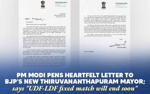 PM Modi pens heartfelt letter to BJP's new Thiruvananthapuram mayor; says