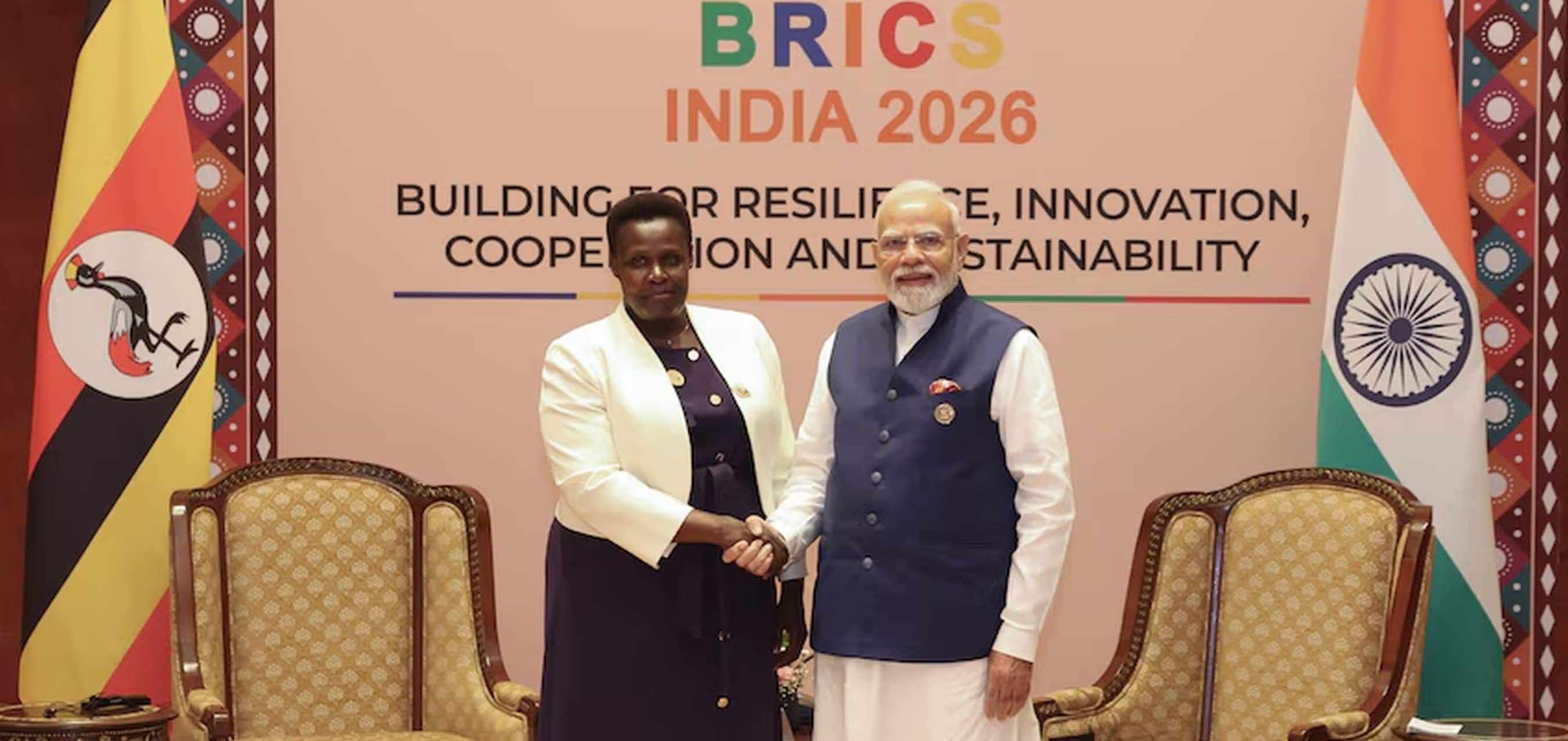 Prime Minister meets the Vice President of Uganda on the sidelines of the 18th BRICS Summit in New Delhi