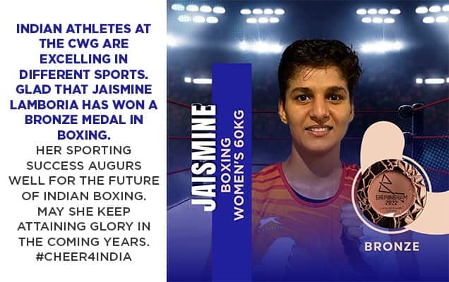 PM congratulates Jaismine for winning Bronze Medal in women's 60 KG Boxing