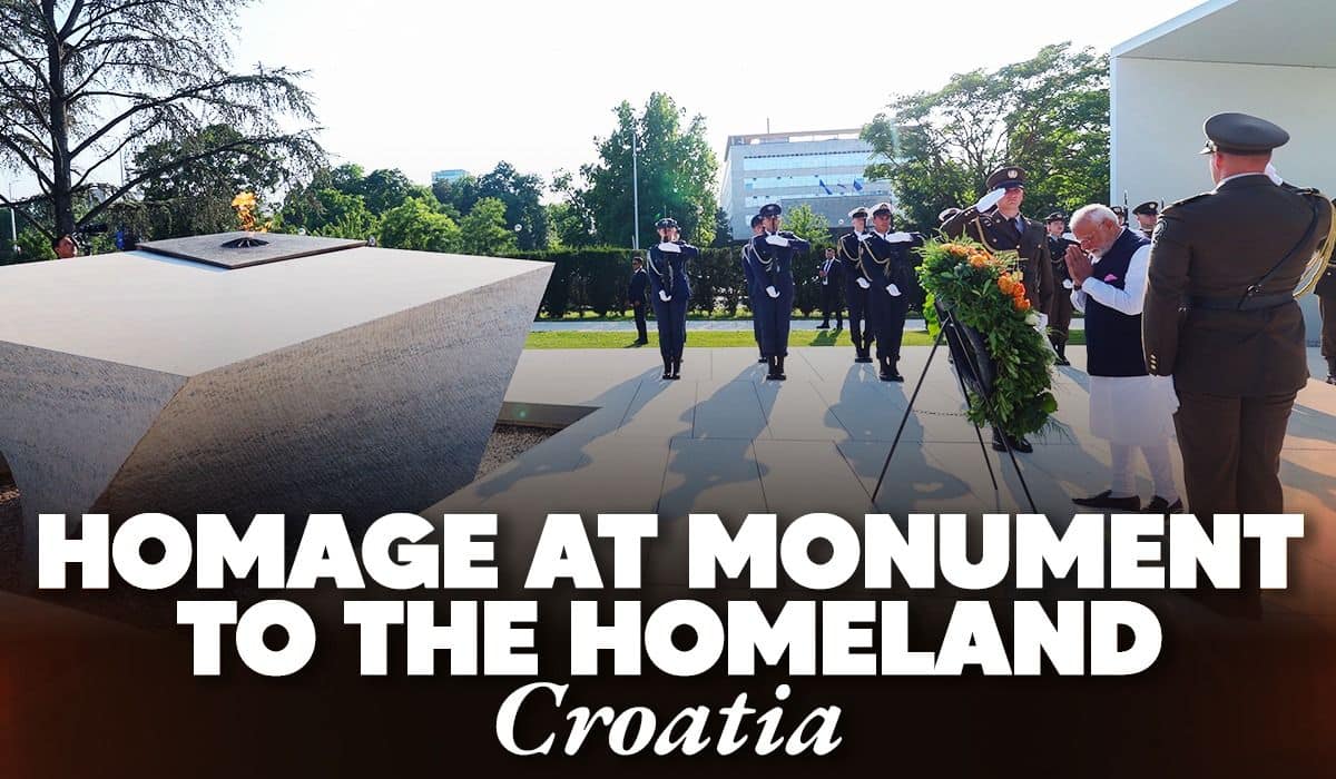 PM Modi visits the Monument to the Homeland, Zagreb, Croatia, accompanied by Croatian PM Andrej Plenković.