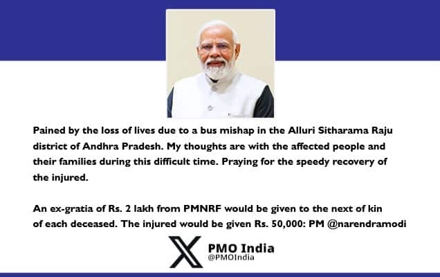 Prime Minister condoles the loss of lives due to a bus mishap in the Alluri Sitharama Raju district of Andhra Pradesh