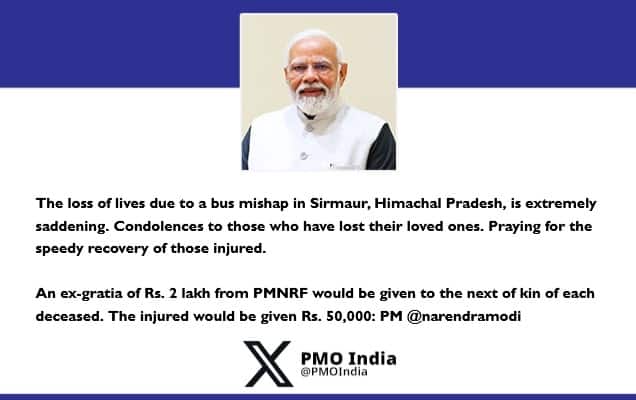 Prime Minister condoles the loss of lives due to a bus mishap in Sirmaur, Himachal Pradesh