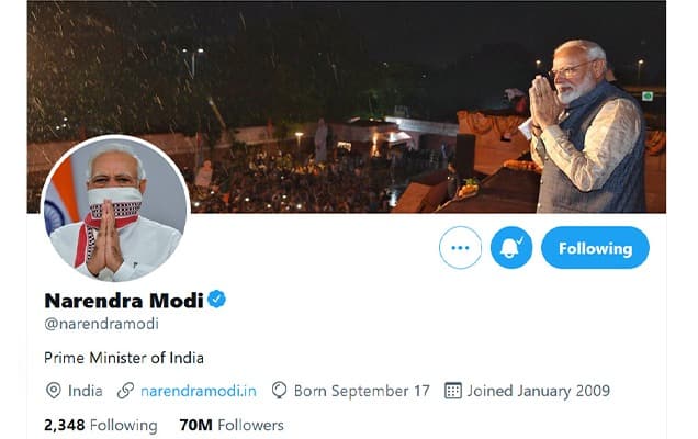 PM Narendra Modi’s Twitter followers cross 70 million mark, becomes most followed active politician