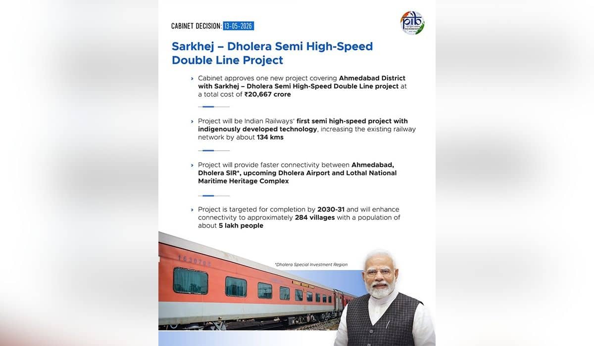 Cabinet approves one new project covering Ahmedabad District in the state of Gujarat, increasing the existing network of Indian Railways by about 134 Kms