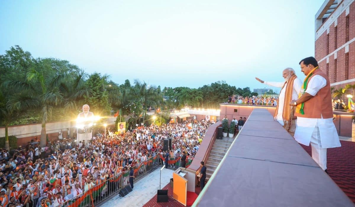 PM Modi addresses at the BJP HQ after sweeping victories across states