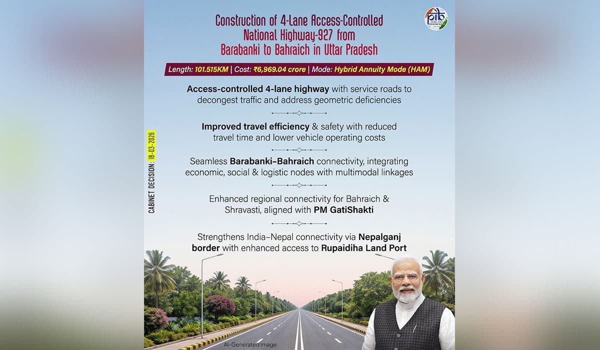 Cabinet approves 4 lane construction from Barabanki to Bahraich in Uttar Pradesh worth Rs.6969.04 crore