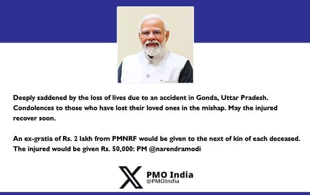 Prime Minister condoles the loss of lives due to an accident in Gonda, Uttar Pradesh