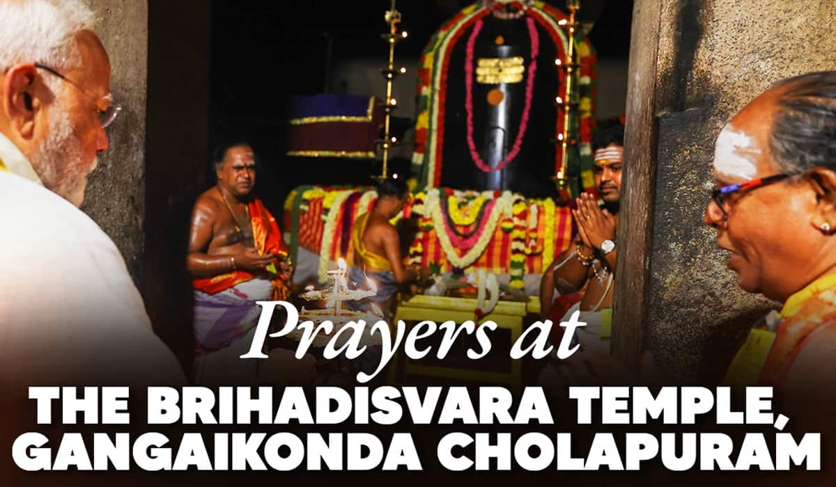 PM Modi prays at the Brihadisvara Temple, at Gangaikonda Cholapuram in Tamil Nadu