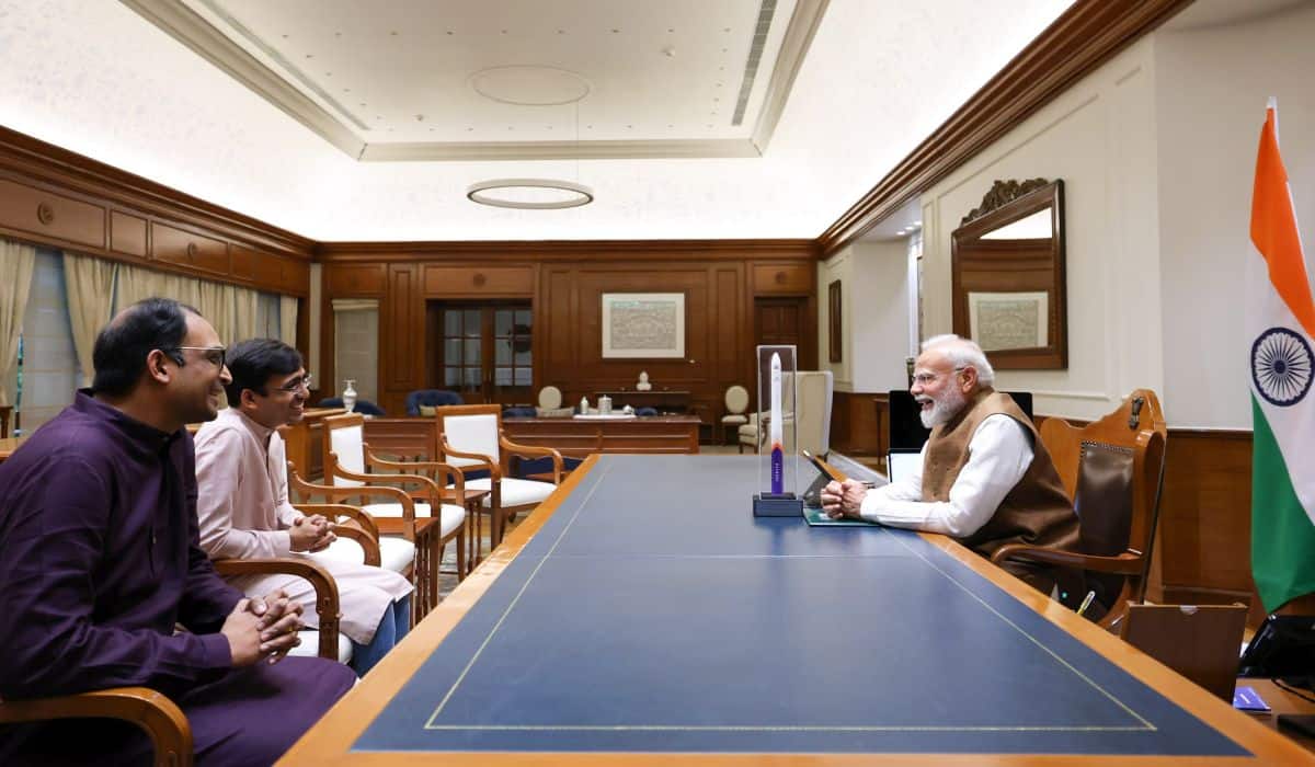 Prime Minister interacts with Pawan Chandana and Naga Bharath Daka of Skyroot Aerospace