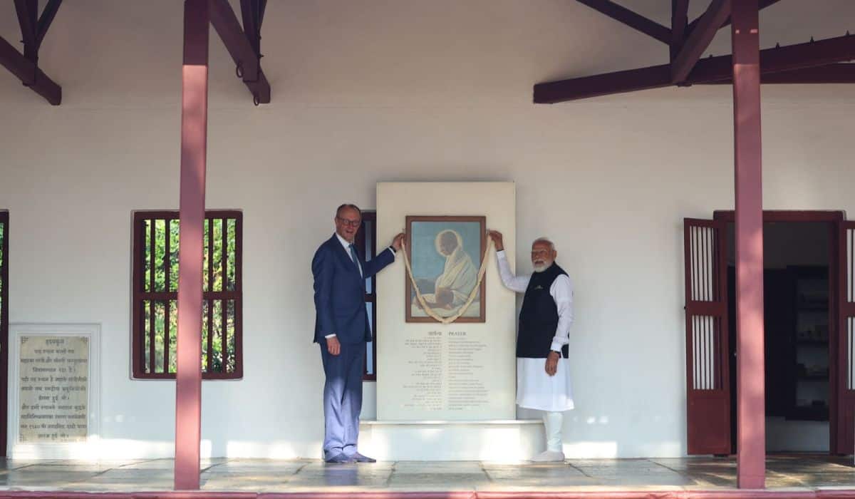 PM Modi, German Chancellor Friedrich Merz pay tribute to Mahatma Gandhi at Sabarmati Ashram 