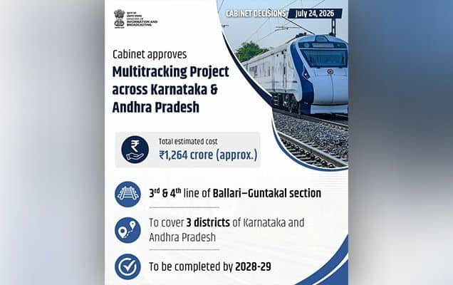 Cabinet approves Rs 1,264-crore Ballari-Guntakal rail project to boost freight, passenger connectivity