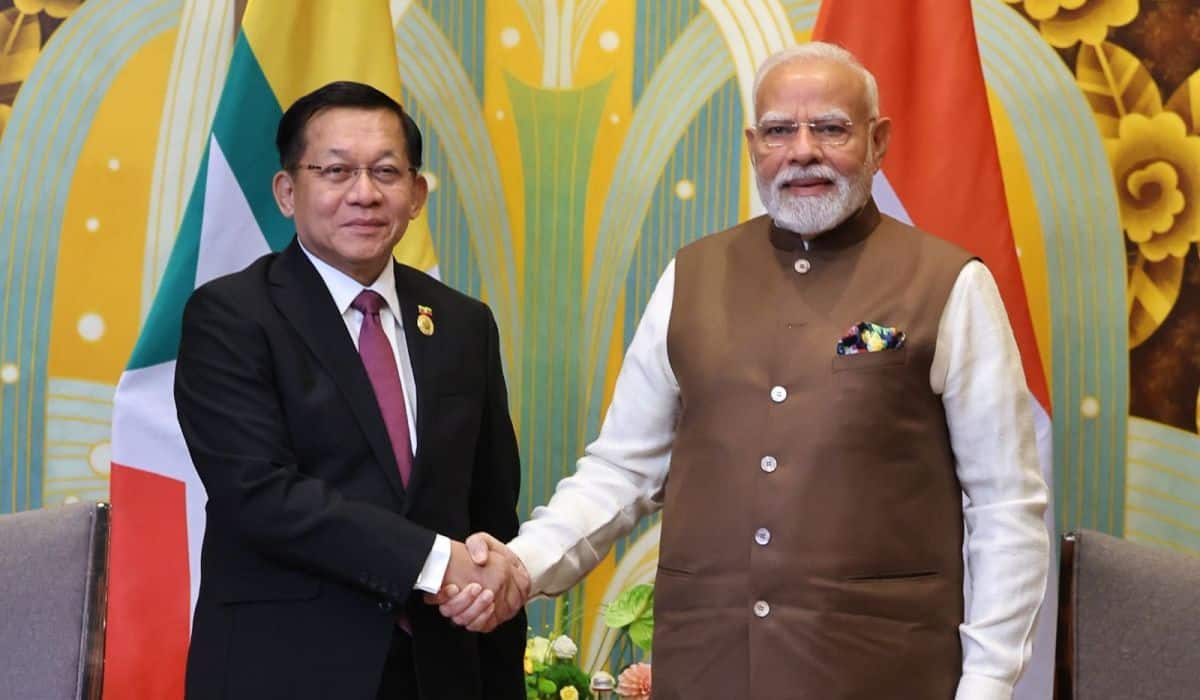 PM Modi meets Sr. Gen. Min Aung Hlaing of Myanmar on the sidelines of the SCO Summit