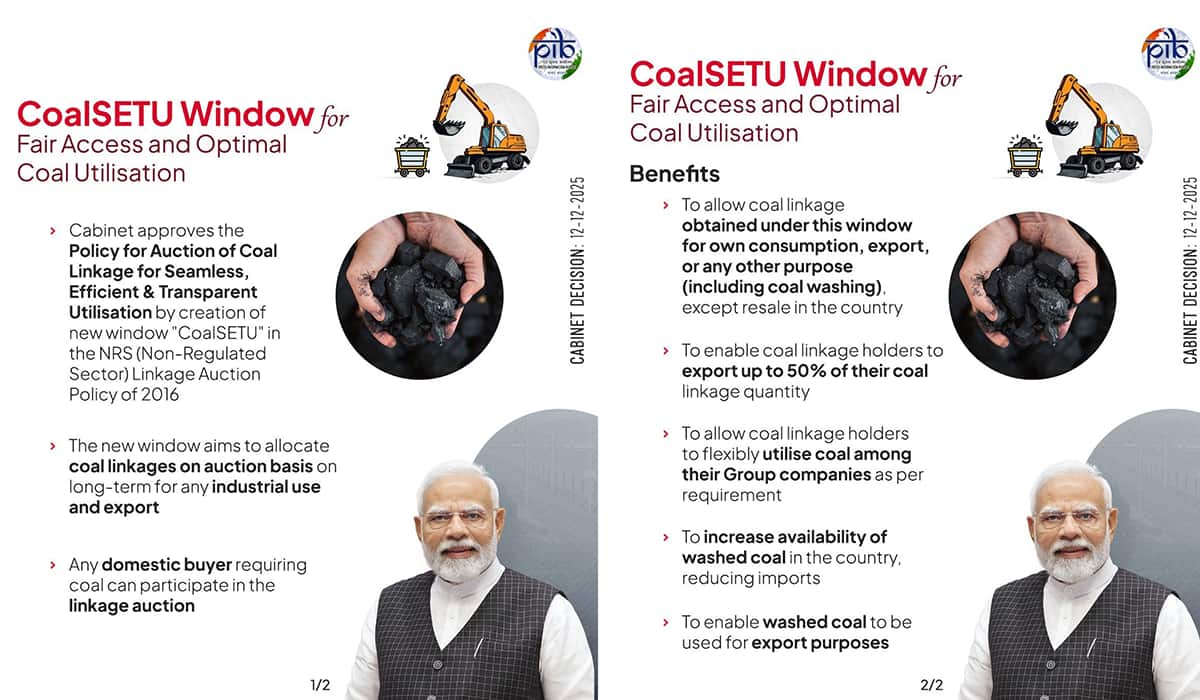 Cabinet approves policy for auction of Coal Linkage for Seamless, Efficient & Transparent Utilisation (CoalSETU) 