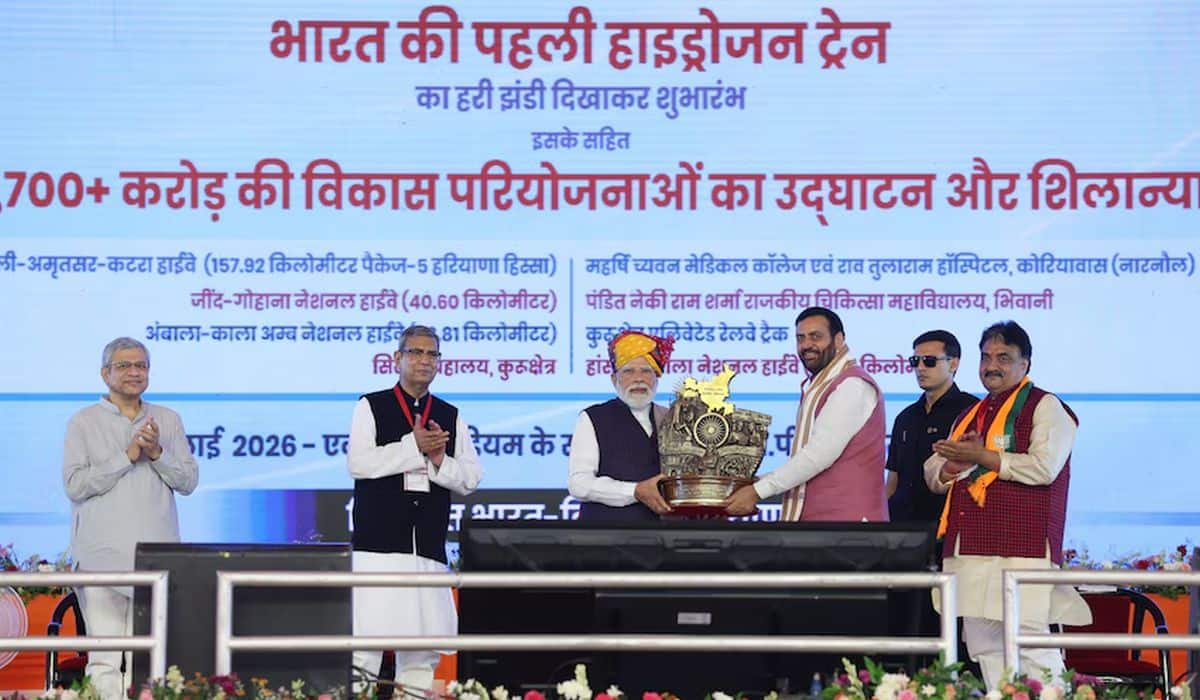 PM Modi lays foundation stone and dedicates to the nation various development projects worth around ₹14,700 crore in Jind, Haryana