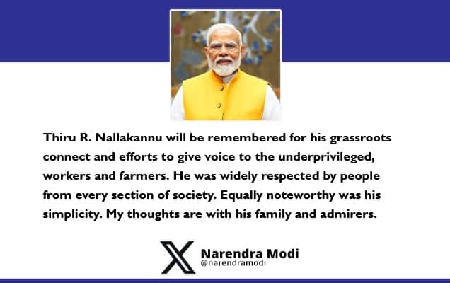 Prime Minister Condoles the Passing of Thiru R. Nallakannu