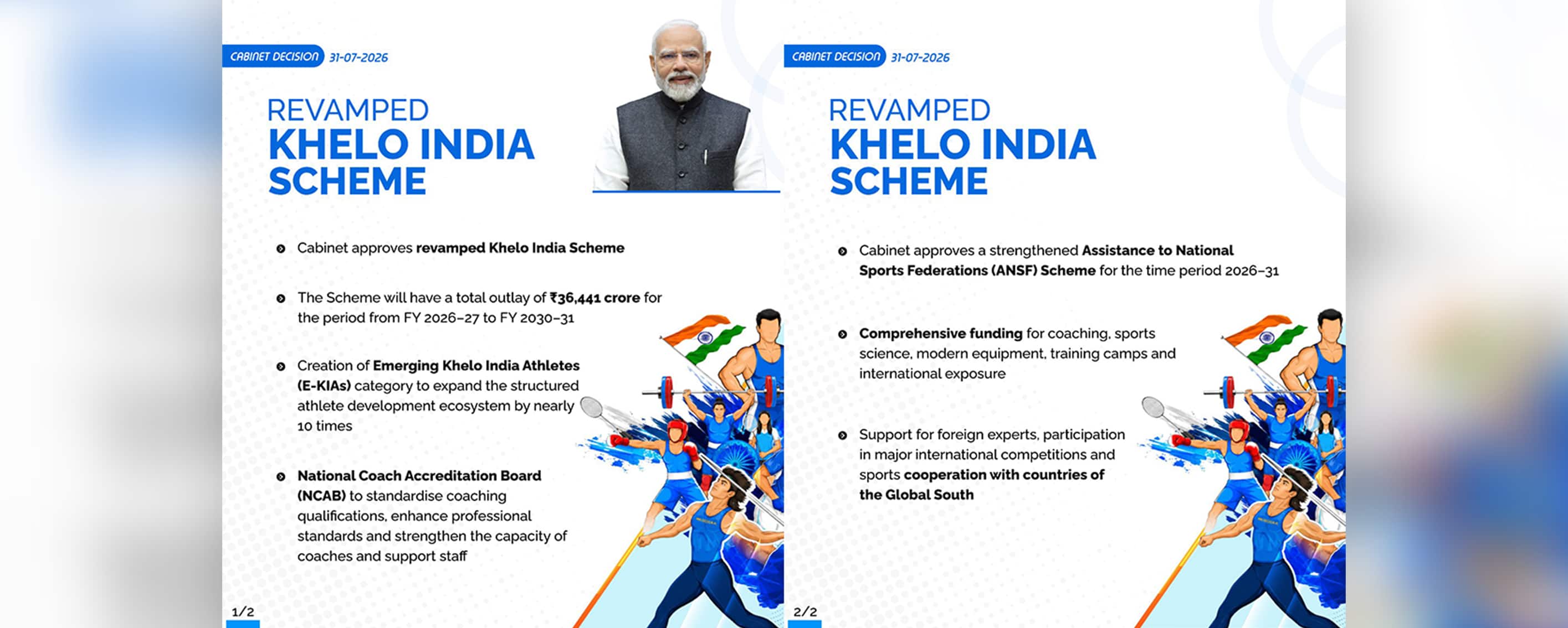 Cabinet approves revamped Khelo India Scheme and enhanced Assistance to National Sports Federations (ANSFs)