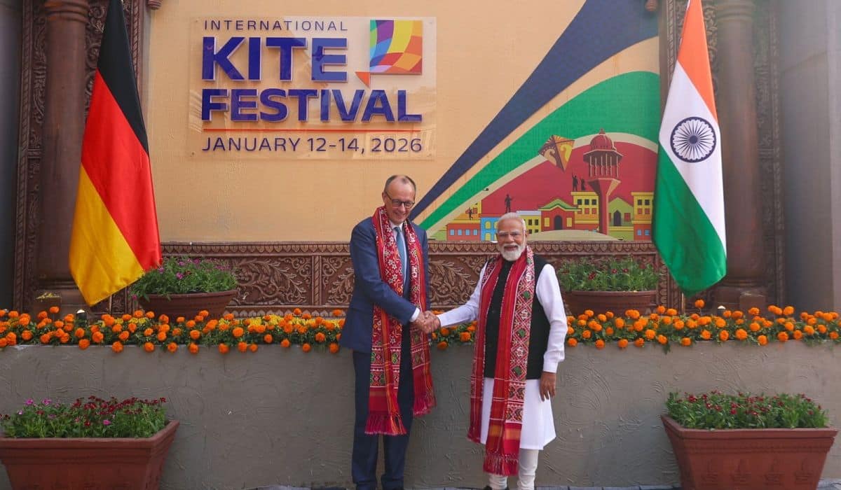 PM Modi and German Chancellor Friedrich Merz visit the International Kite Festival in Ahmedabad