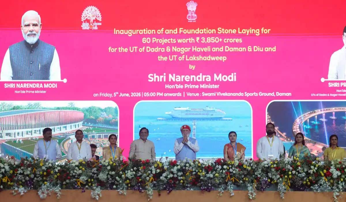 PM Modi inaugurates, dedicates to the nation and lays the foundation stone of development projects worth around ₹2,970 crore in Daman