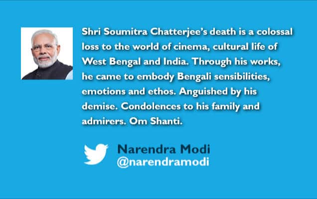 PM condoles the passing away of legendary Bengali actor Soumitra Chatterjee