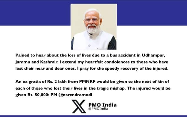 Prime Minister expresses grief over loss of lives in bus accident in Udhampur