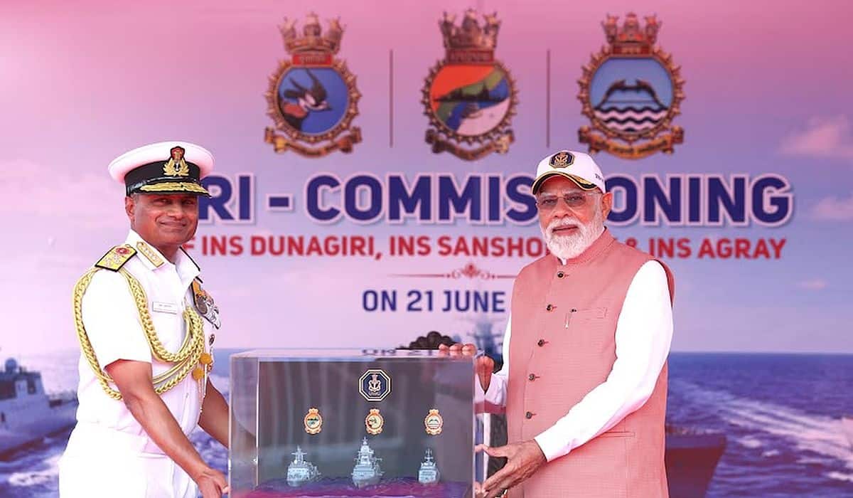 PM Modi commissions three indigenously designed and built naval ships – INS Dunagiri, INS Sanshodhak and INS Agray