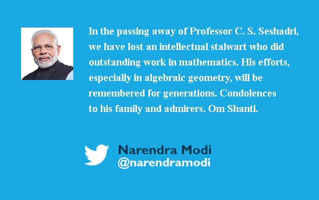 PM condoles the passing away of Professor C. S. Seshadri