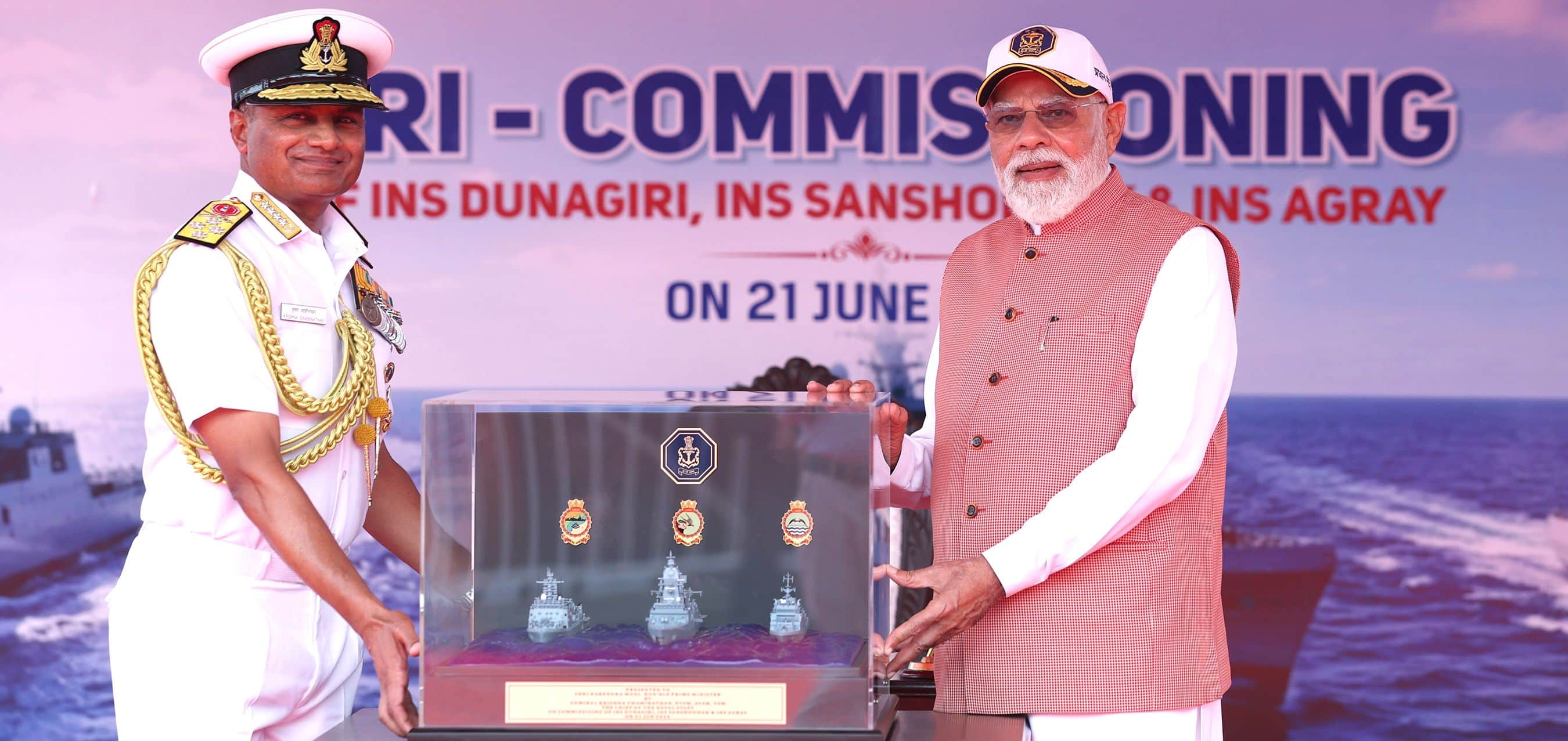 PM Modi commissions three indigenously designed and built naval ships – INS Dunagiri, INS Sanshodhak and INS Agray