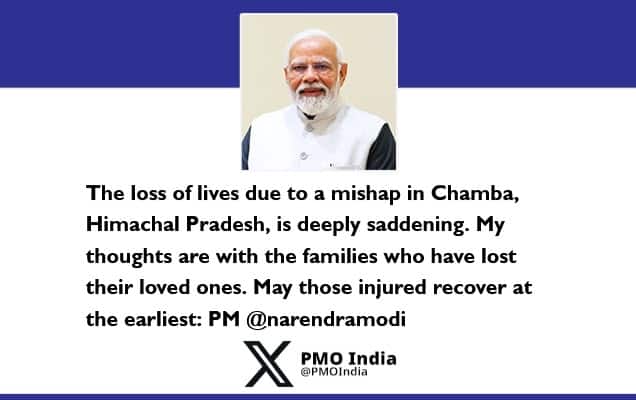 Prime Minister condoles loss of lives in a mishap in Chamba, Himachal Pradesh