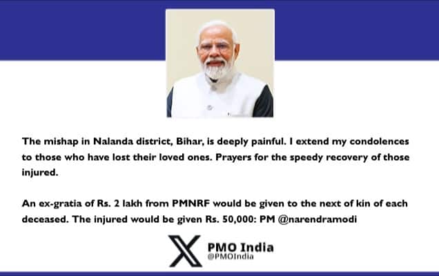 PM condoles loss of lives in a mishap in Nalanda, Bihar
