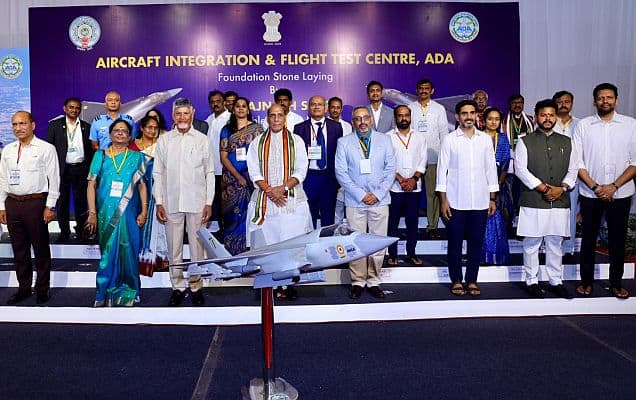 Rajnath, Naidu lay foundation stone for combat aircraft unit in Andhra