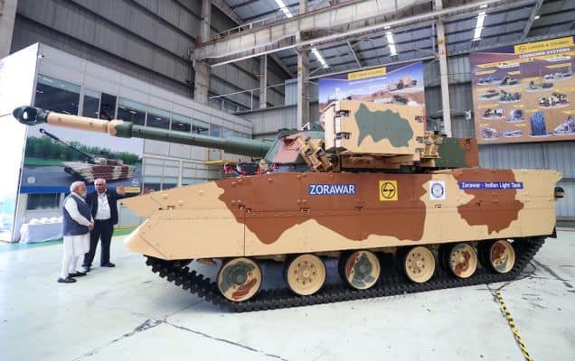 PM Modi inspects indigenous defence systems at Surat facility, briefed about desi light tank Zorawar 