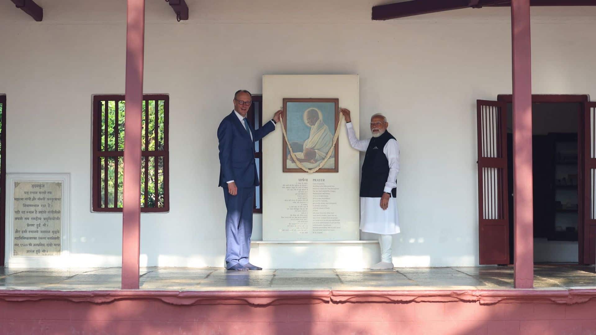 PM Modi, German Chancellor Friedrich Merz pay tribute to Mahatma Gandhi at Sabarmati Ashram 