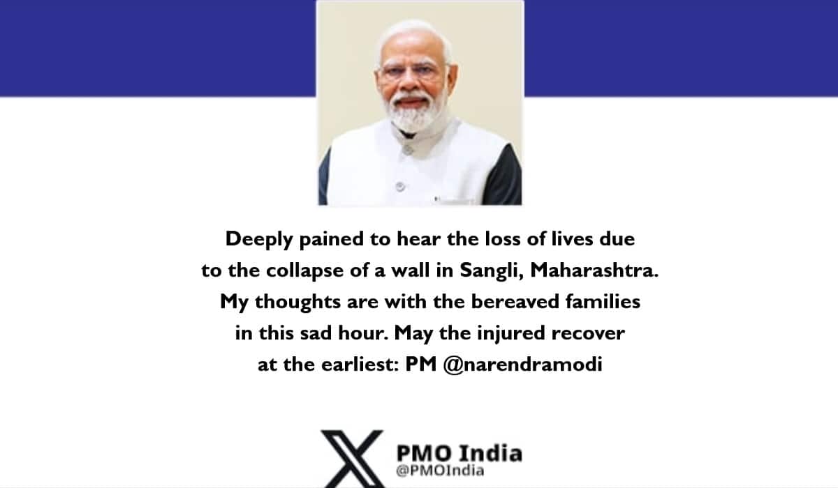 PM condoles loss of lives due to a wall collapse in Sangli, Maharashtra