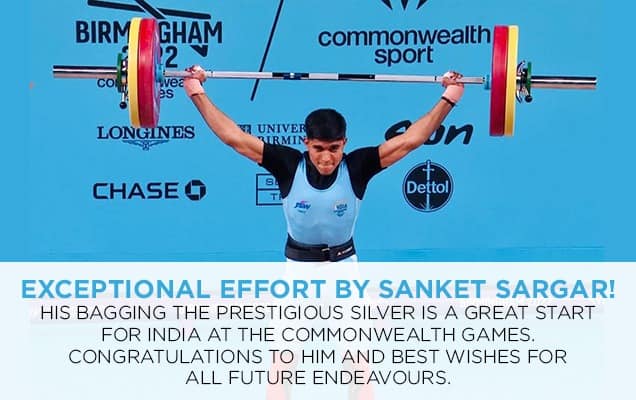 PM congratulates Sanket Sargar for bagging Silver medal in 55 kg Category Weightlifting