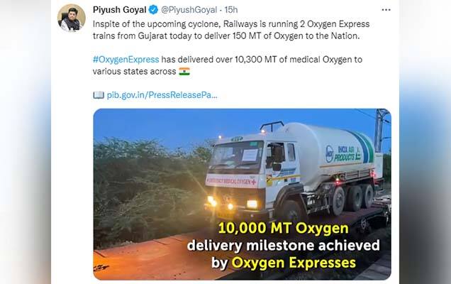Railways reaches milestone of carrying 10k tonnes of oxygen on Monday morning: Rly Board chairman