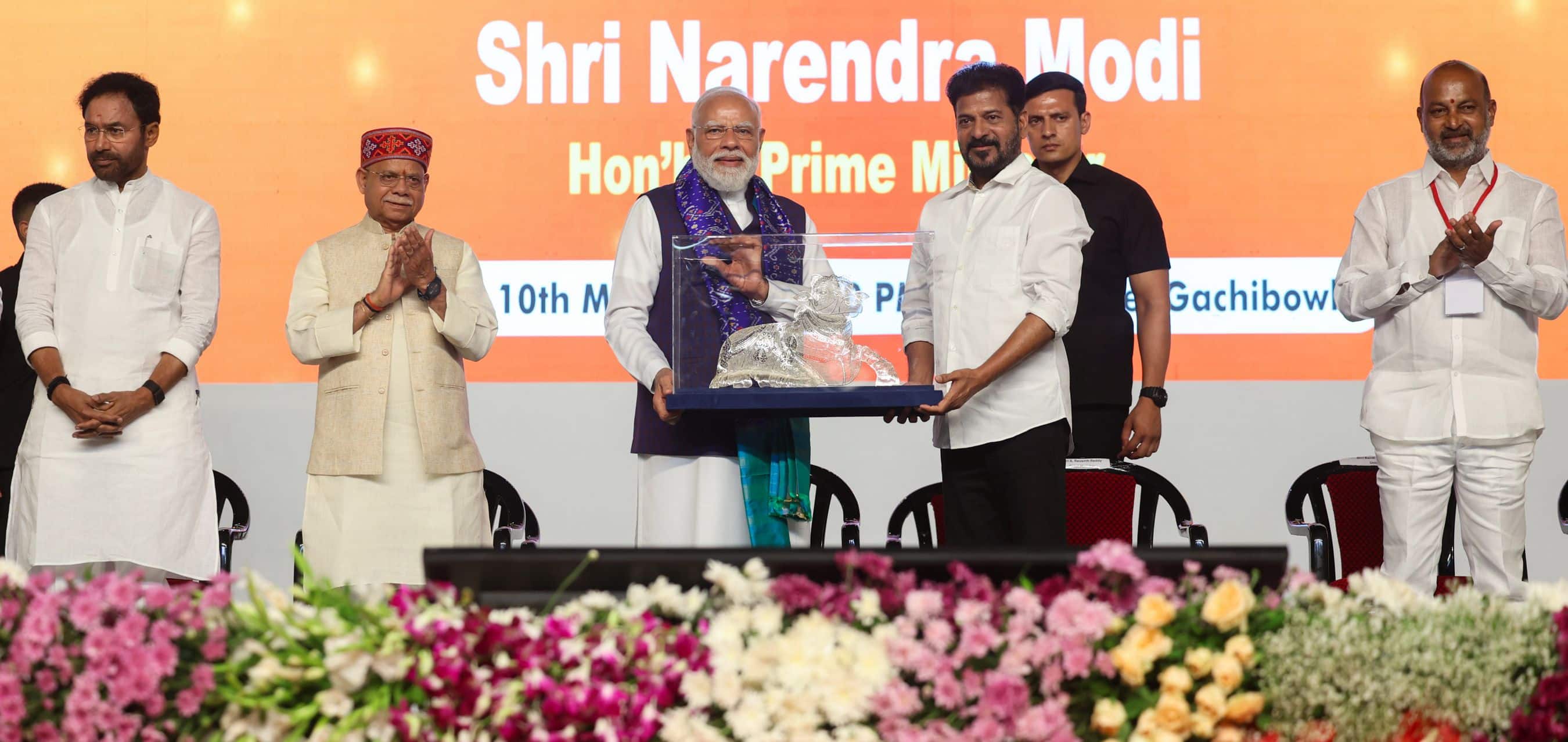 PM Modi lays the foundation stone, inaugurates and dedicates to the nation multiple development projects worth around ₹9,400 crore in Hyderabad, Telangana